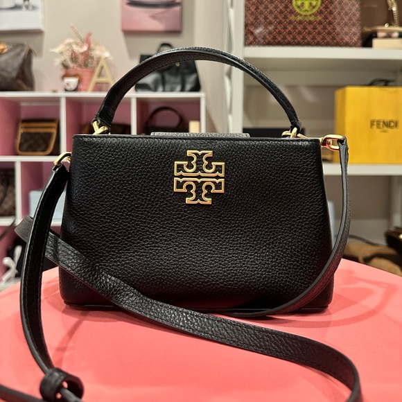 Tory Burch Britten Black Pebbled Leather Micro Satchel Bag - Picture 2 of 13